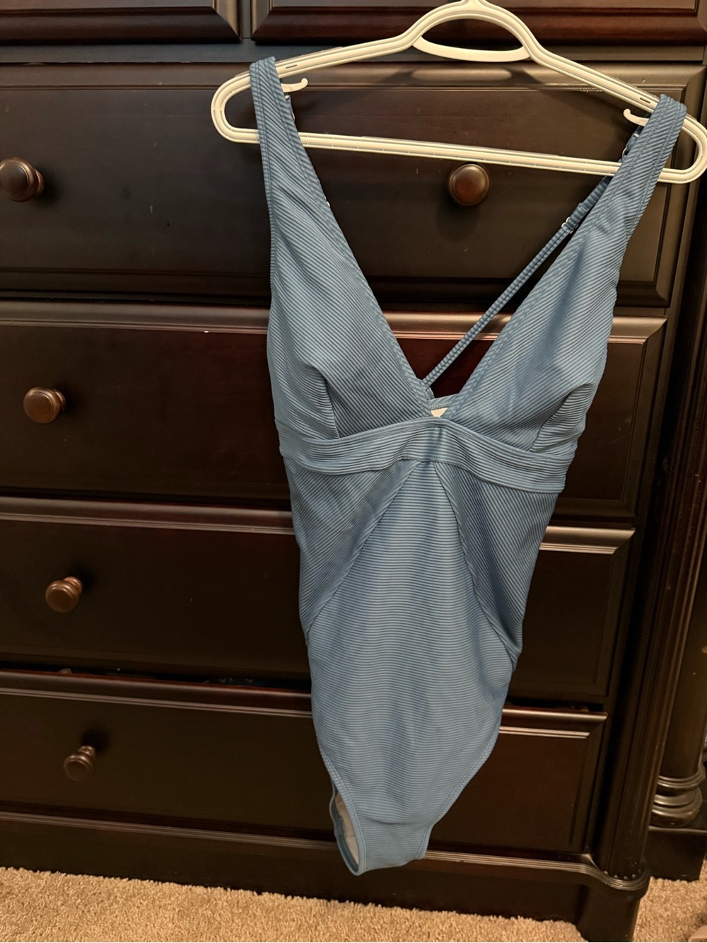 Cupshe Steel Blue V-Neck One-Piece Swimsuit
